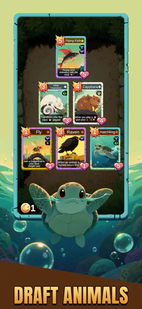 Captura de ecrã de Pack Tactics: recrutar cartas de animais